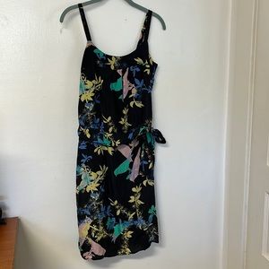 Silk floral & bird print dress